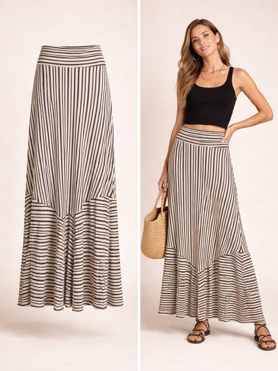 Maeve Dresses & Skirts - Maeve | Black & Cream Striped Maxi Skirt | Rayon Blend Boho Flowy | Size X-Small